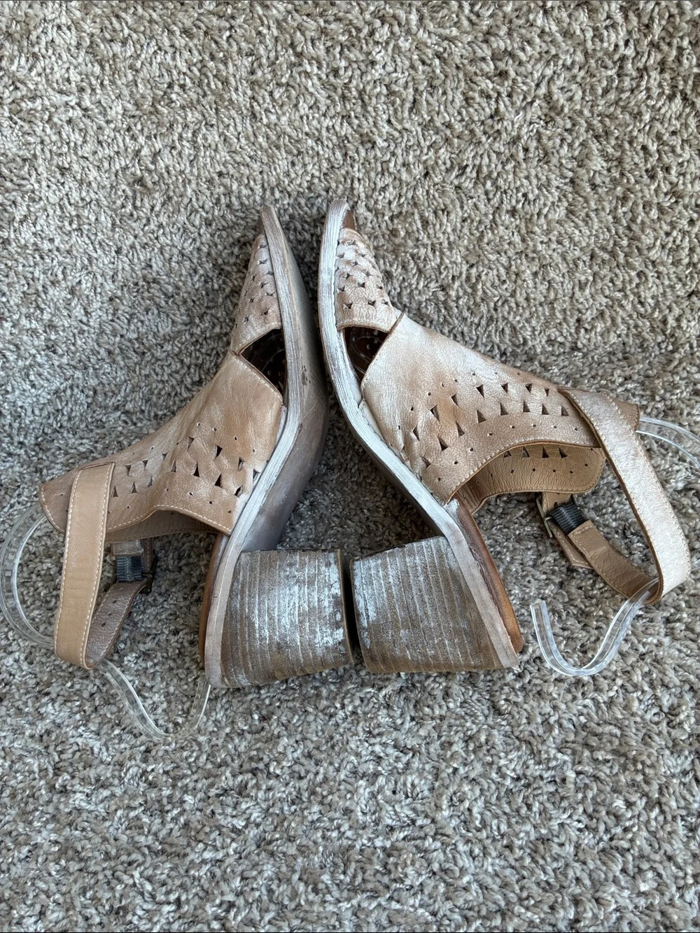 Roan by Bed|Stu Christine P Distressed Tan Laser-Cut Slingback Heels size 8.5